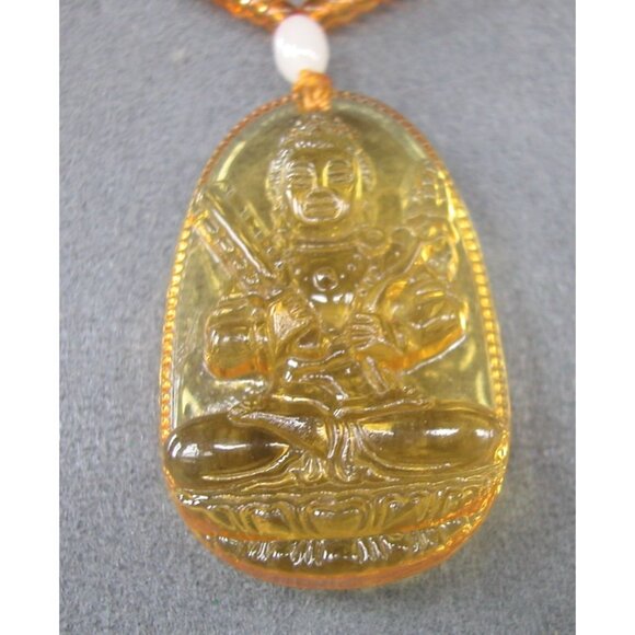 Amber Buddha Pendant Necklace With Beaded Chain 24" - Picture 4 of 6